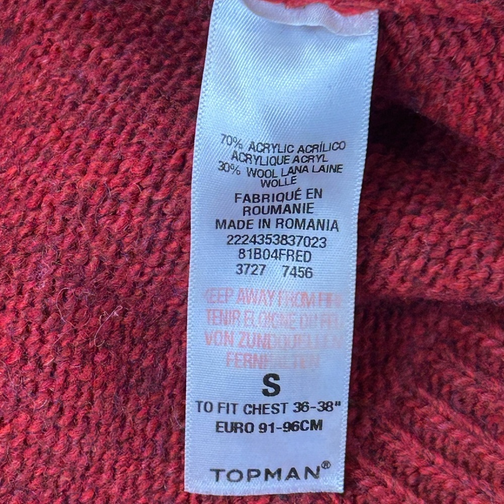 Topman Rich Red Cable Knit Wool Blend Men’s Crewneck Sweater - Picture 4 of 9